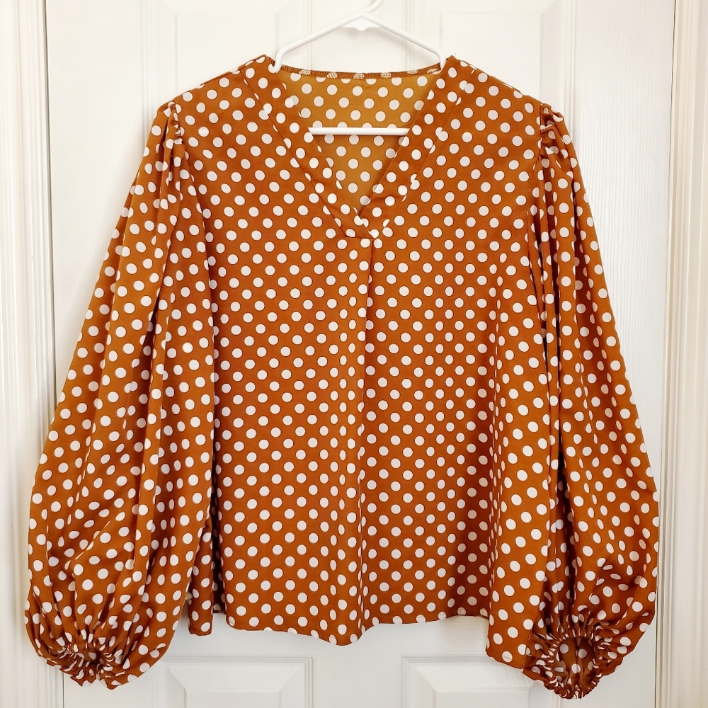VICI Balloon Sleeve Polkadot Blouse